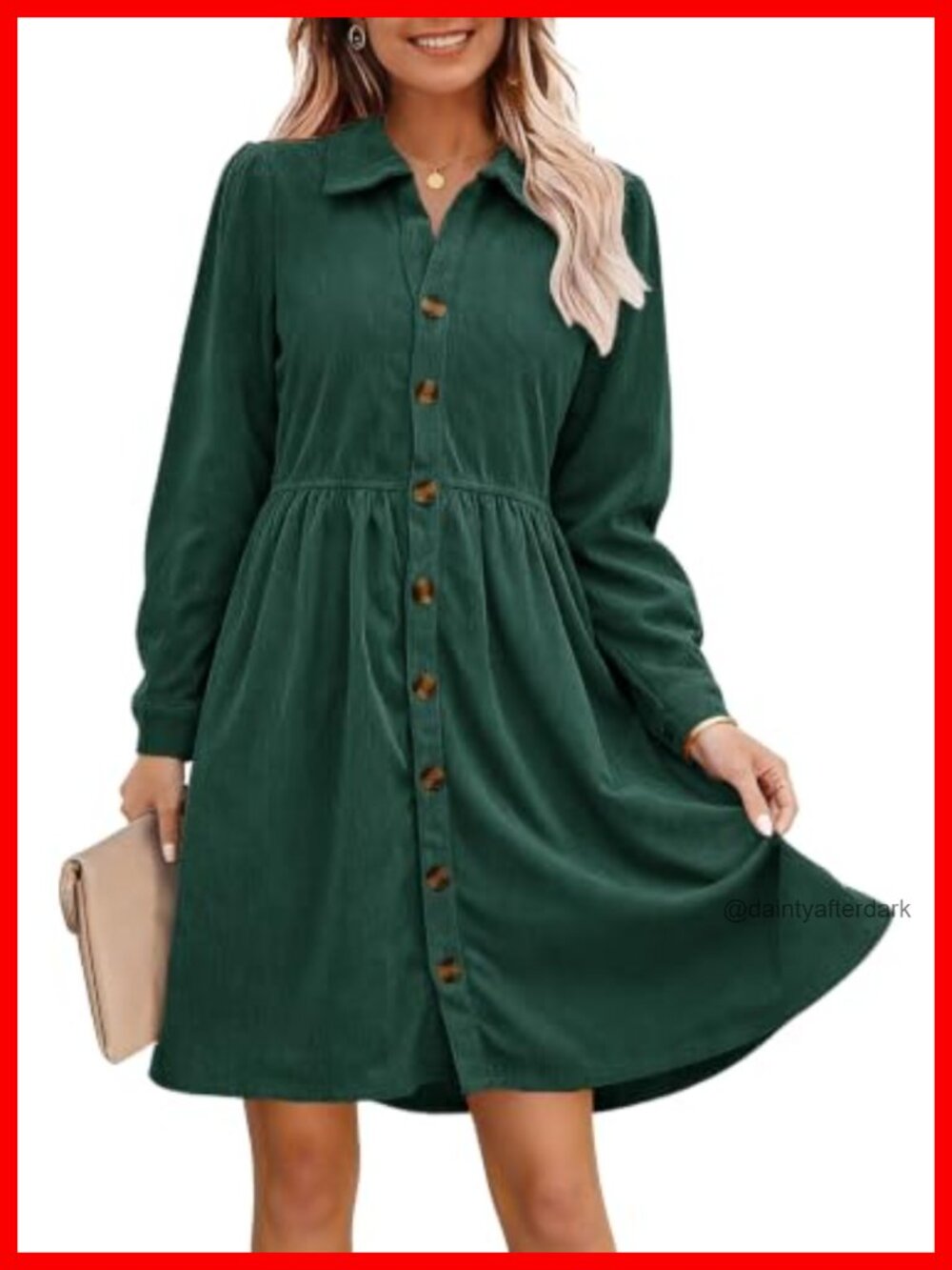 Corduroy Button Down Back Tiered Short Shirt Dress Long Sleeve Casual Work
